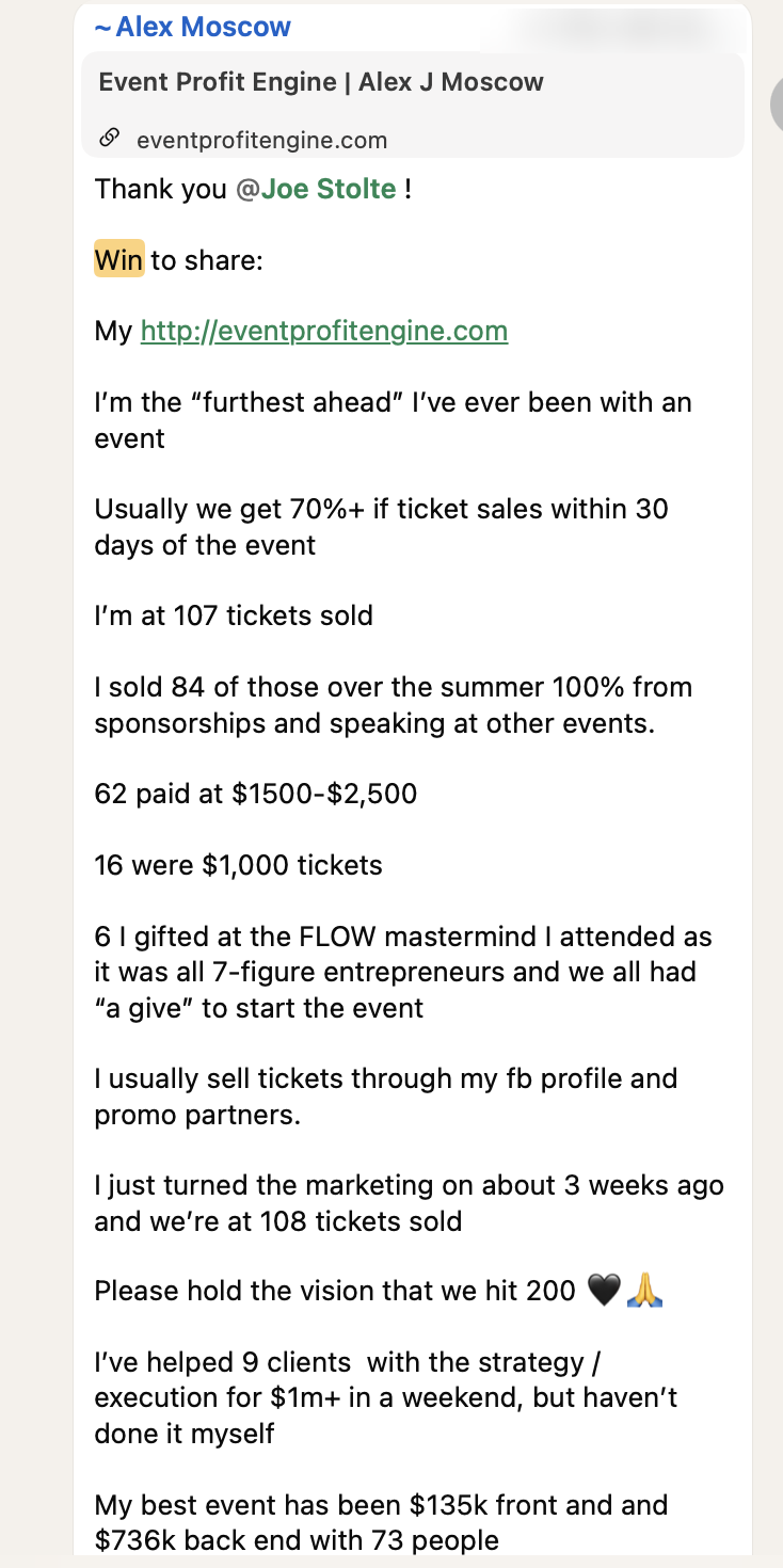 Client result: Alex Moscow - Event Profit Engine p1